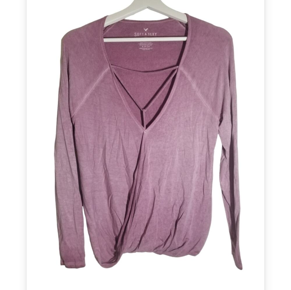 American Eagle Soft & Sexy Purple Cross Front Long Sleeve Tee Size Small